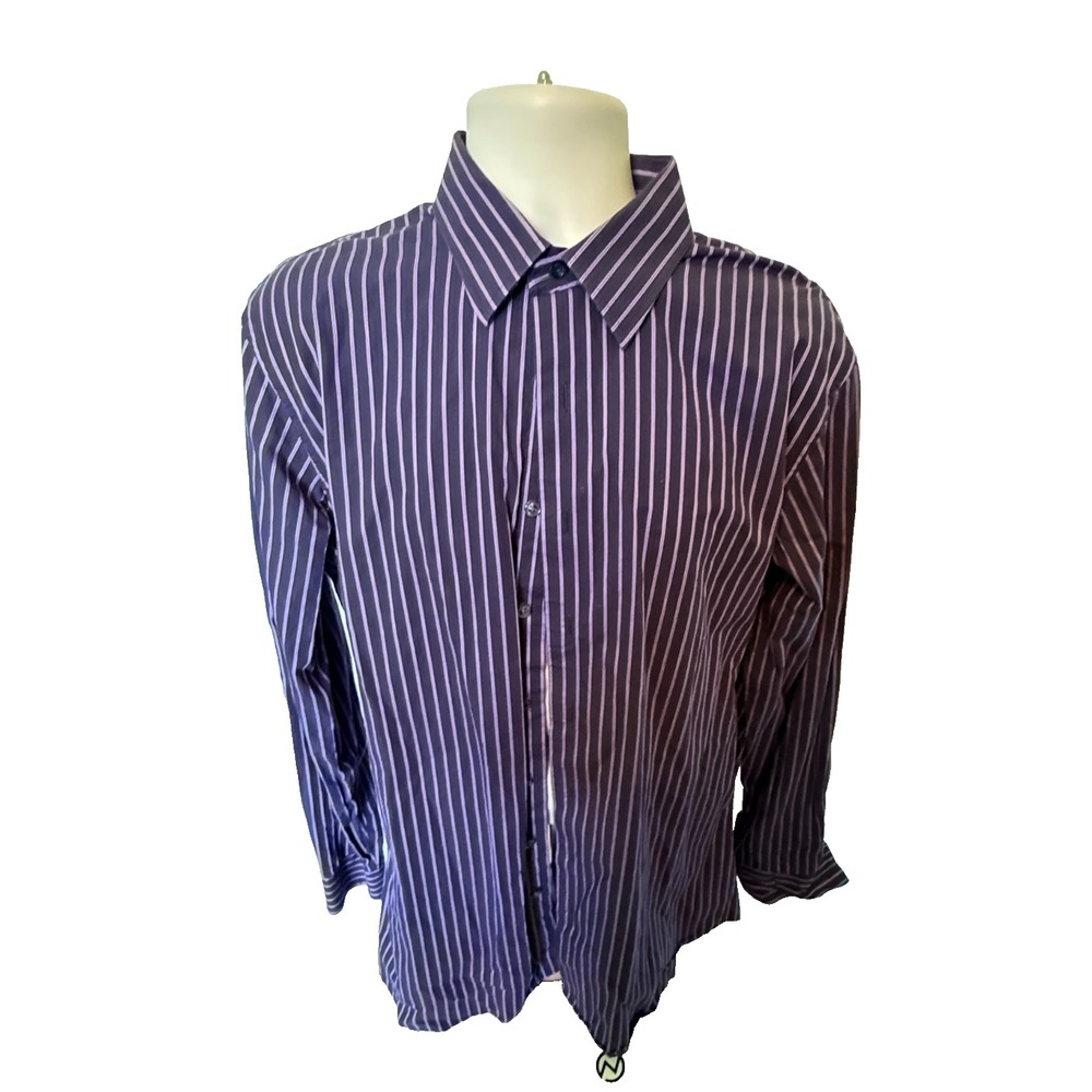 APT 9 Men Tall Large LT Purple Pinstripe Button Down Long Sleeve Dress Shirt